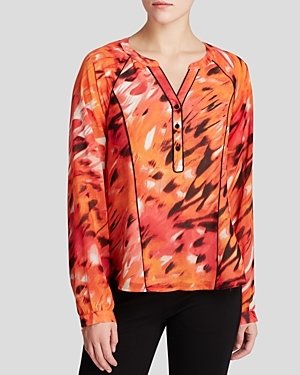 Calvin Klein Print Blouse with Piping