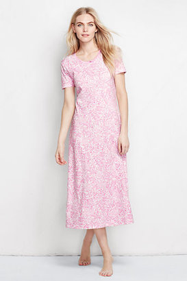 Lands' End Women's Petite Short Sleeve Cotton Print Midcalf Nightgown