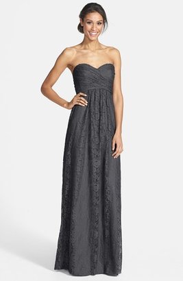Amsale Pleated Lace Sweetheart Gown