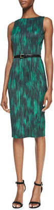 Michael Kors Printed Belted Sheath Dress, Emerald