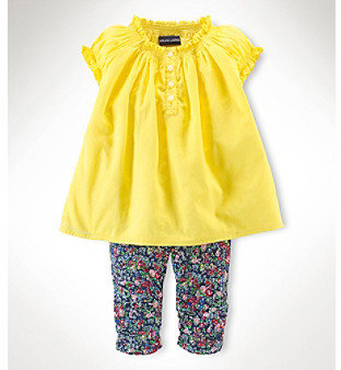 Ralph Lauren Childrenswear Baby Girls' 3-24 Months Yellow Embroidered Pants Set