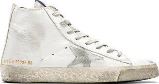 Golden Goose White & Grey Distressed Leather Francy Sneakers