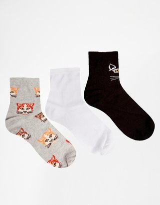 ASOS 3 Pack Cat Ankle Socks