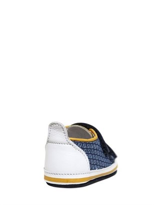 Fendi Logo Cotton And Leather Sneakers