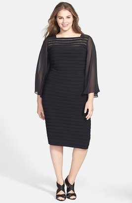 Adrianna Papell Sheer Sleeve Shutter Pleat Dress (Plus Size)