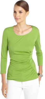 Lafayette 148 New York verde green silk woven 3/4 sleeve ruched 'Eclipse' top