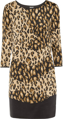 DKNY Paneled leopard-print silk-blend crepe dress