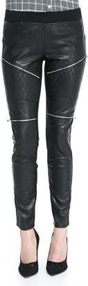 Blank Quilted Zip Trim Faux-Leather Moto Leggings, Black