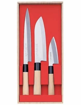 Sashimi Sekitsubazo (Sekitsubazou) work Be the first to review this item 3 Piece Japanese Stainless Steel Knife Set - Santoku, & Deba Knives