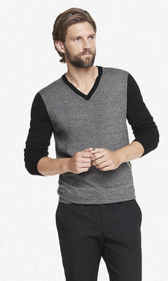 Express Color Block Merino Wool V-Neck Sweater