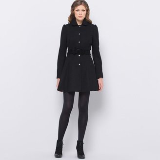 La Redoute MADEMOISELLE R Wool Mix Coat with Peter Pan Collar and Velvet Belt