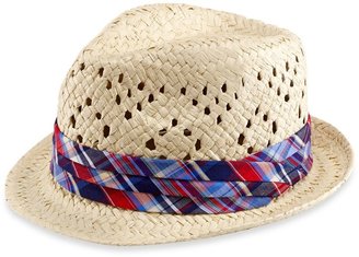 Bed Bath & Beyond Paper Straw Fedora Hat with Plaid Band