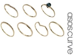 ASOS Curve CURVE Multi Stone Ring Pack - Gold