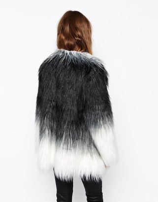 Story Of Lola Faux Fur Coat In Shaggy Long Hair With Dip Dye