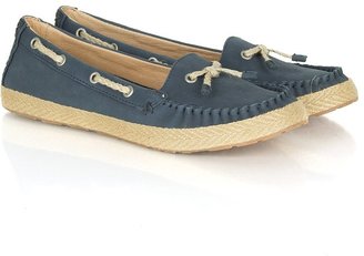 UGG Navy Chivon Leather Roped Sole Moccasin Pump
