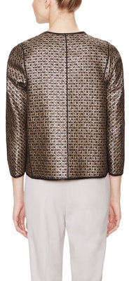 Lafayette 148 New York Tiana Jacquard Open Front Jacket With Leather Trim