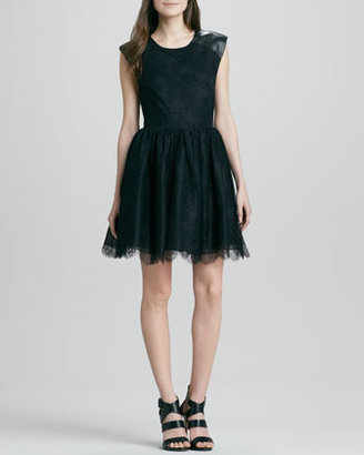 Alice + Olivia Nelly Lace/Leather Mini Dress