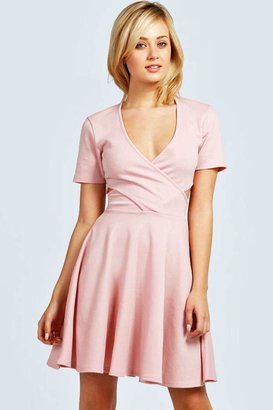 boohoo Lucie Cut Out Wrap Skater Dress