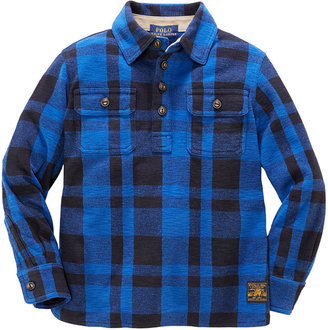 Ralph Lauren Childrenswear Plaid-Fleece Pullover Shirt, Heritage Blue, Sizes 4-7