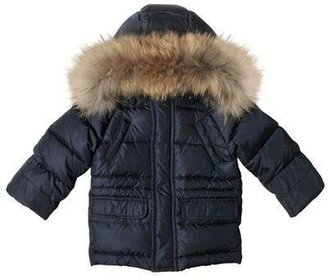 Il Gufo Down Coat with Removable Fur Hood in Navy