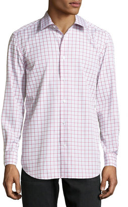 Robert Graham Panter Grid-Check Poplin Dress Shirt, Burgundy