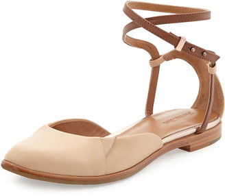 Rachel Roy Ivy Two-Tone Wrap-Ankle Flat, Natural