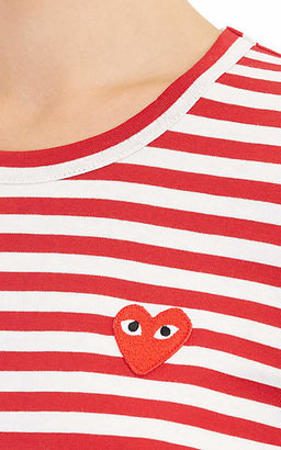 Comme des Garcons PLAY Women's Heart Striped Cotton T-Shirt - Red, White