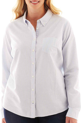 JCPenney jcp Long-Sleeve Oxford Shirt - Plus