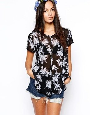 Wal G Top In Floral Print - Black/white