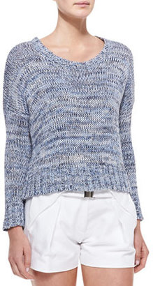 L'Agence Cropped Marled Knit Pullover