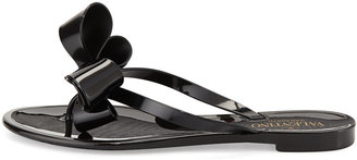 Valentino Couture Bow Jelly Flat Thong Sandal, Black