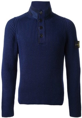 Stone Island button fastening funnel neck ribbed sweater
