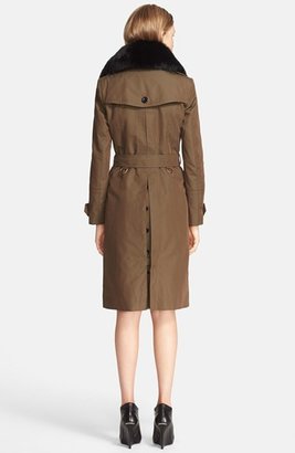 Burberry 'Densby' Trench Coat with Genuine Fox Fur Collar & Genuine Rabbit Fur Liner