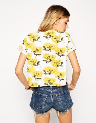 ASOS COLLECTION Crop Top in Yellow Floral Print