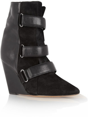 Isabel Marant Scarlet leather, suede and calf hair wedge boots