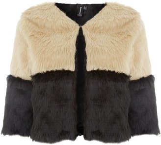 Izabel London Colour block faux fur crop jacket