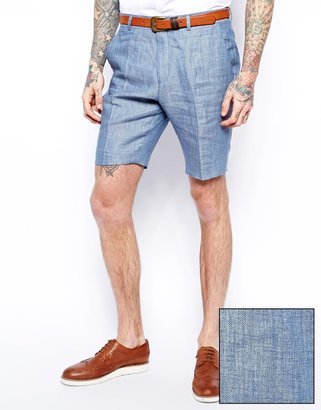 ASOS Slim Fit Shorts In 100% Linen - Blue