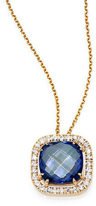 Suzanne Kalan English Blue Topaz, White Sapphire & 14K White Gold Cushion Pendant Necklace