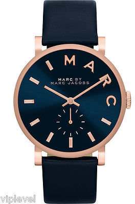 Marc by Marc Jacobs Marc Jacobs MBM1329 BAKER Rose Gold Tone Navy Blue Leather Watch NEW! Fast Ship!