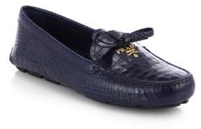 Prada Croc-Embossed Leather Loafers