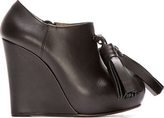 Marni Black Leather Tasseled Wedge Boots