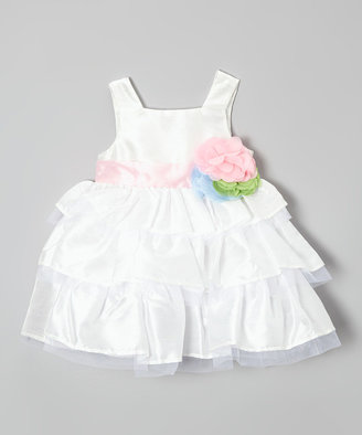 Mud Pie Cream & Pink Tiered Sash Dress - Infant, Toddler & Girls