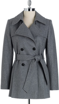 Via Spiga Double-Breasted Pleated Trench Coat