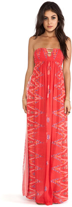 Indah Flamingo Rayon Crepe Smocked Bandeau Maxi Dress