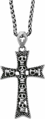 JCPenney FINE JEWELRY Mens Stainless Steel & Black IP Skull Cross Pendant Necklace