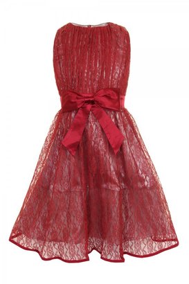 Red Lace Large Bow Detail Party Dress
