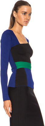 Roland Mouret Harmonia Color Block Knit Rayon-Blend Top in Royal Blue Multi