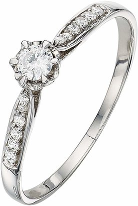 Love DIAMOND 9 Carat White Gold 20 Points Diamond Solitaire Ring with Diamond Shoulders