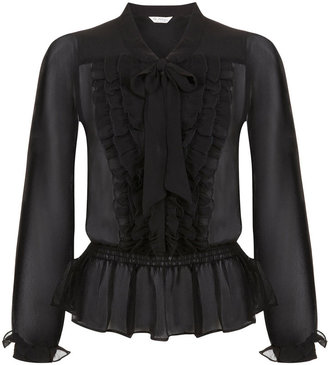 Miss Selfridge Black ruffle pussy bow blouse