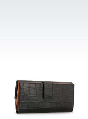 Giorgio Armani Button Wallet In Croc Print Calfskin